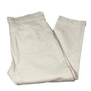 Gap Jeans Womens 33 White Girlfriend Mid Rise Ankle Raw Hem Cropped Denim